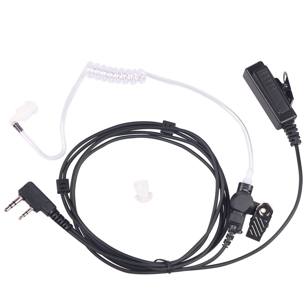 Walkie Talkies Earpiece with Mic 2 Pin Covert Acoustic Tube Surveillance Headset and PTT Compatible with Baofeng and Kenwood, Puxing, Wouxun Two Way Radio (1 Pack)