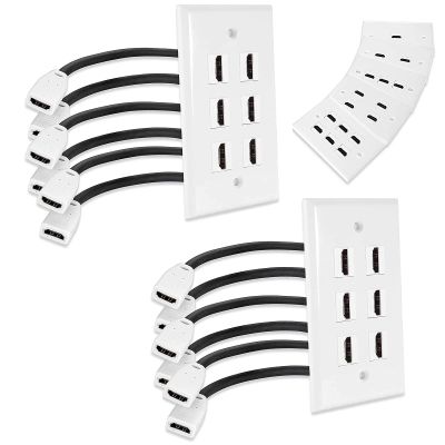 MXTECHNIC Single Port 4K HDMI Wall Plate Outlet Cover with 6 Inch Female to Female High Speed HDMI Pigtail Cable for Video Game Systems,TV Boxes(6-Port 2Pack)