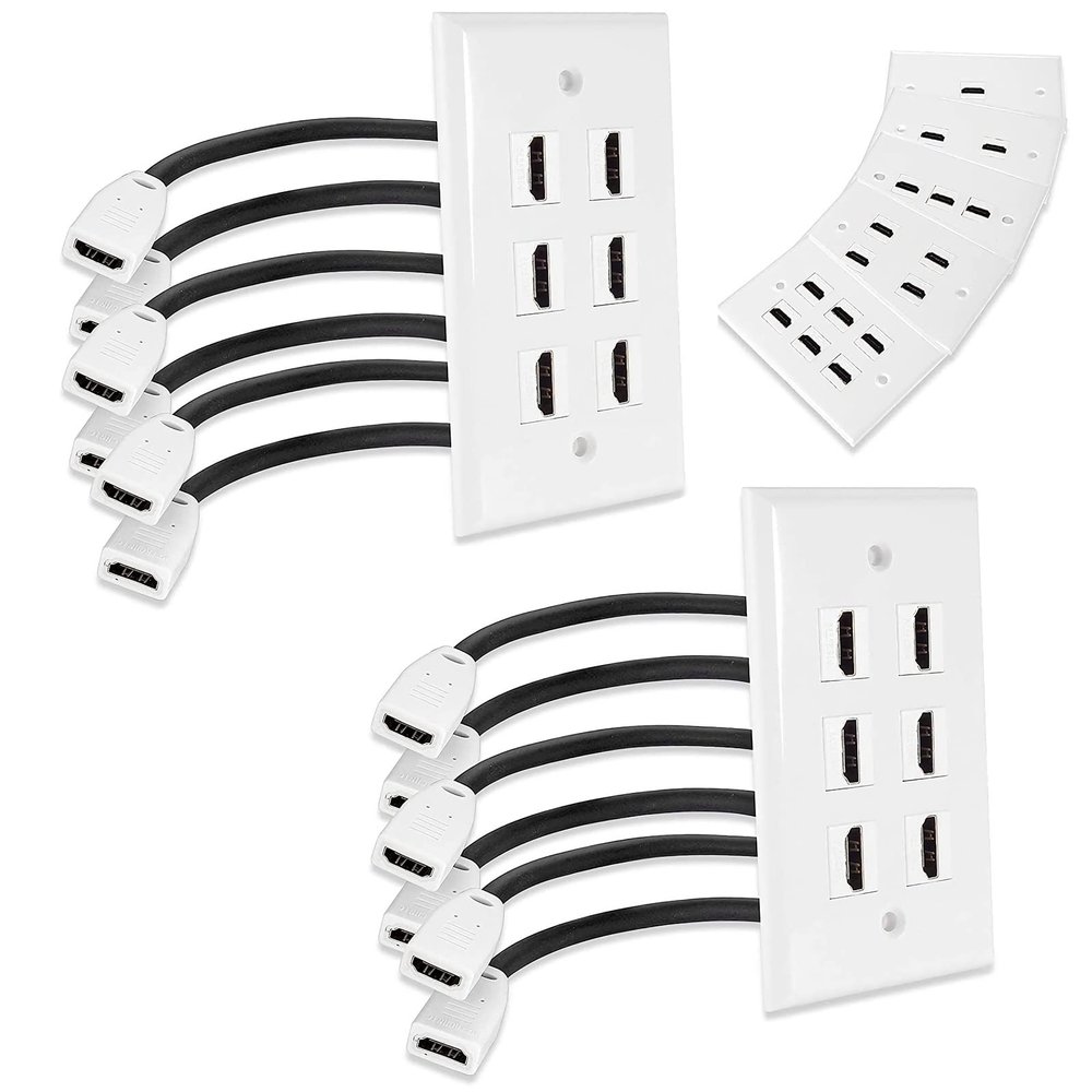 MXTECHNIC Single Port 4K HDMI Wall Plate Outlet Cover with 6 Inch Female to Female High Speed HDMI Pigtail Cable for Video Game Systems,TV Boxes(6-Port 2Pack)
