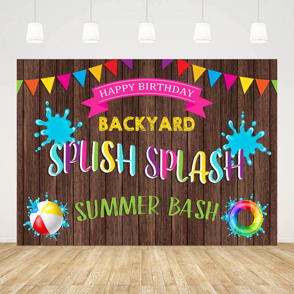 ABLIN 8x6ft Summer Pool Party Backdrop for Birthday Splish Splash Summer Bash Backyard Pool Party Decorations Wood Pennant Photography Background Pool Party Banner Props