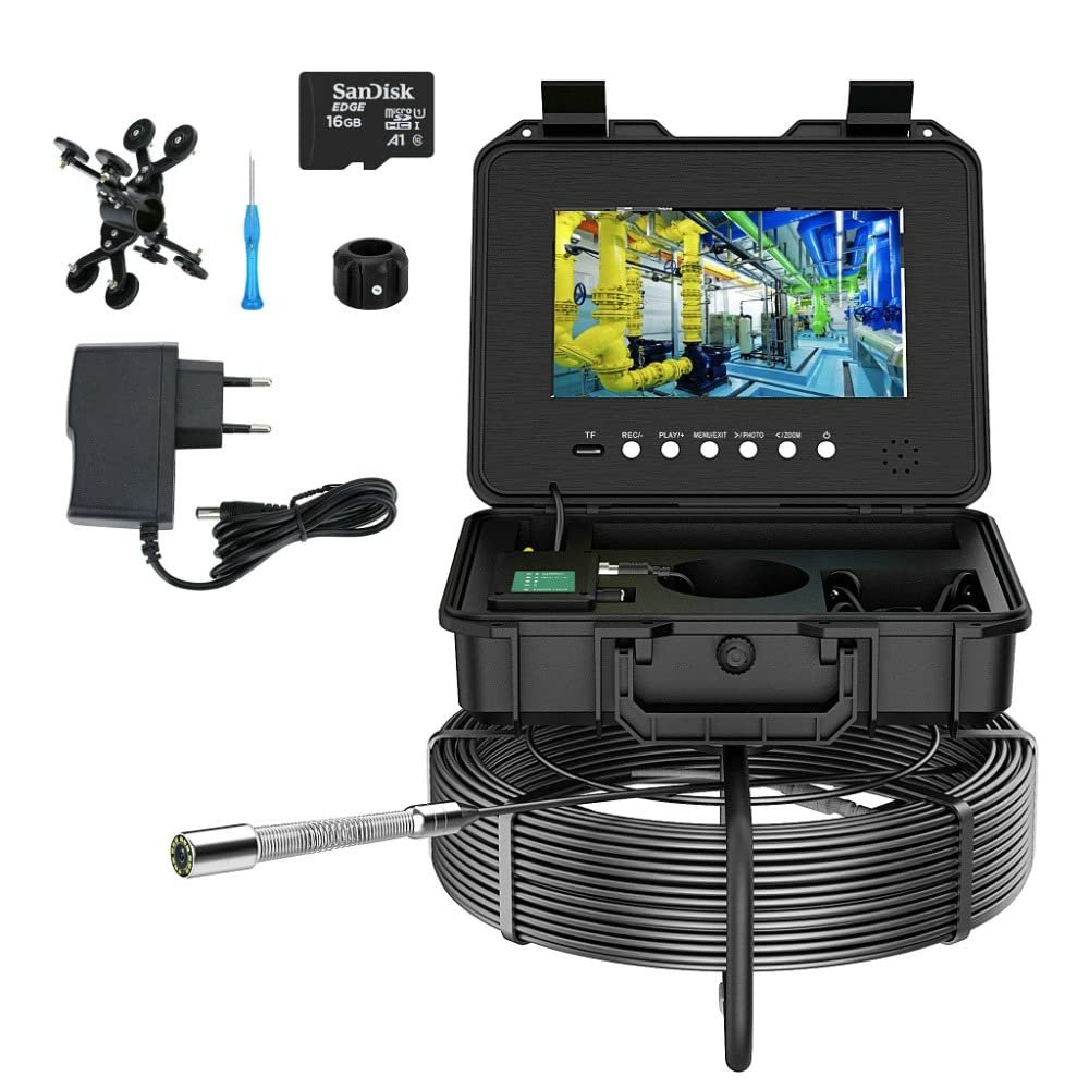 10.1" IPS Pipe Sewer Drain Inspection Camera and 512HZ Locator DVR AHD 1080P Screen Diameter 7MM Cable Video+Audio Recording 5X Image Enlarge (60M Cable)