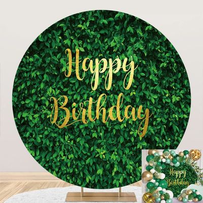 5x5ft Polyester Happy Birthday Round Backdrop Green Grass Wall Backdrop for Party Decorations Birthday Photography Background for Adult Child Baby Shower Party Photo Booth Prop