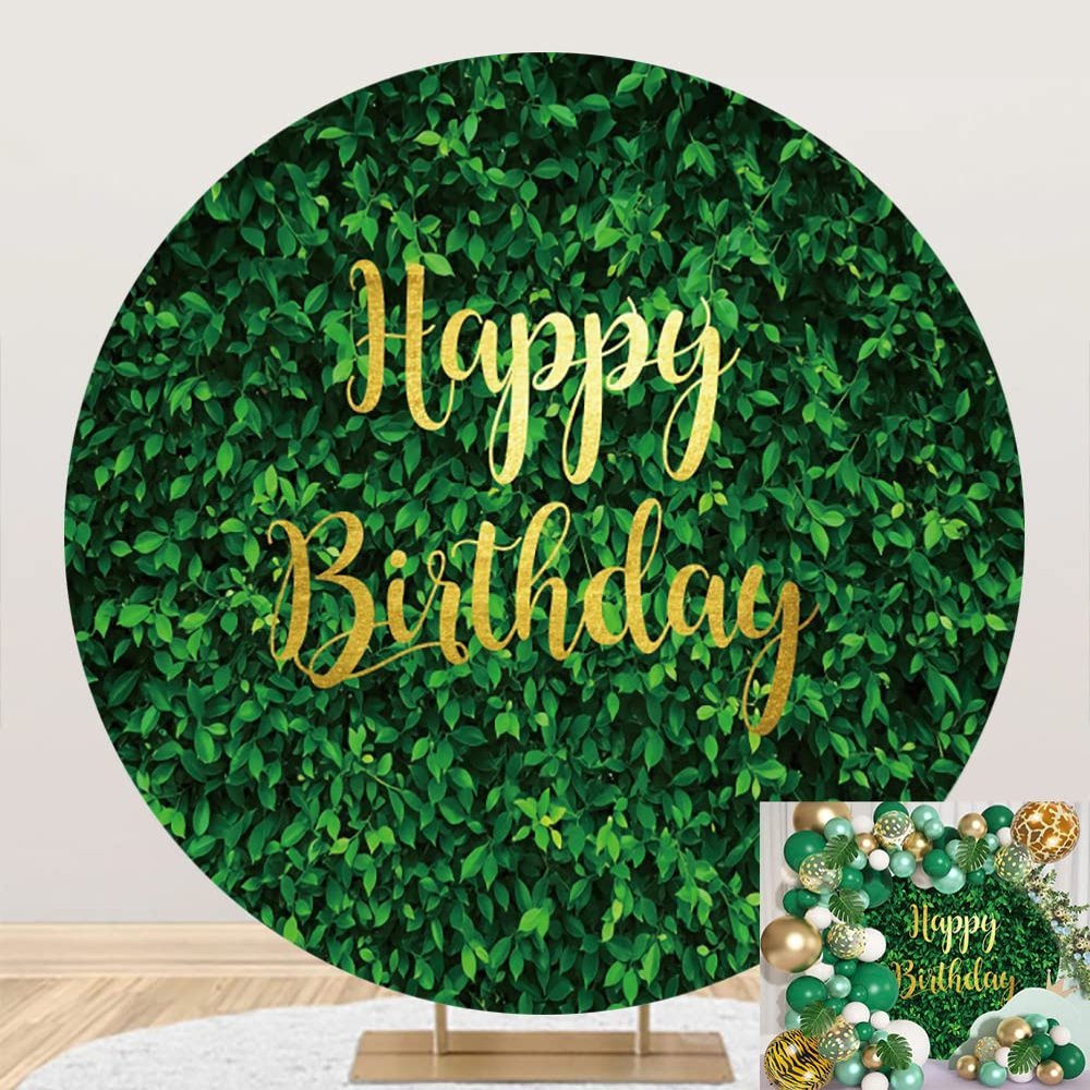 5x5ft Polyester Happy Birthday Round Backdrop Green Grass Wall Backdrop for Party Decorations Birthday Photography Background for Adult Child Baby Shower Party Photo Booth Prop