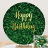 5x5ft Polyester Happy Birthday Round Backdrop Green Grass Wall Backdrop for Party Decorations Birthday Photography Background for Adult Child Baby Shower Party Photo Booth Prop view 1