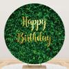 5x5ft Polyester Happy Birthday Round Backdrop Green Grass Wall Backdrop for Party Decorations Birthday Photography Background for Adult Child Baby Shower Party Photo Booth Prop view 2