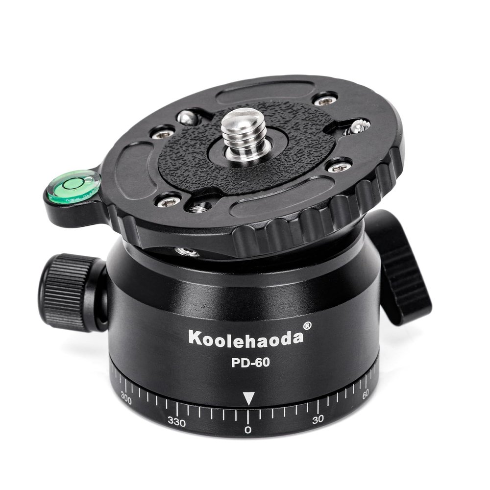 Koolehaoda Tripod Leveling Base Camera Leveler Tripod Head 66mm Half Ball Inclination 15 and 360 Panoramic, 1/4"-3/8" Mounting Screw for DSLR Camera/Camcorder/Video Head/Gimbal Heads