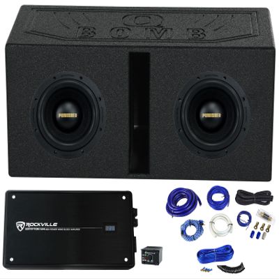 Rockville 2 Punisher 8D1 8" 750w RMS Competition Subwoofers+Amplifier+Vented Box
