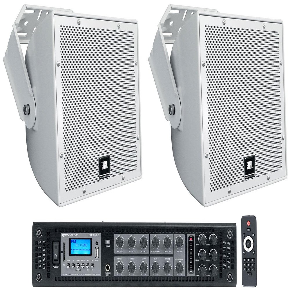 Rockville (1) RCS650-6 650 Watt 6 Zone 70v Commercial/Restaurant Amplifier/Bluetooth+(2) AWC82 Speakers