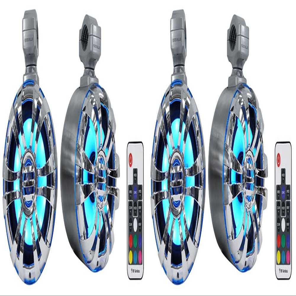Rockville WB65KLS 300-Watt Peak / 150-Watts RMS 6.5 in Marine Wakeboard Tower Speakers, 4 Ohm, Polished Silver, RGB LED Lighting, 360 Degree Rotating Brackets, for Boats, ATVs and UTVs, 4-Piece