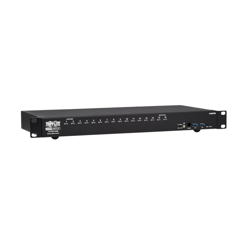 Tripp Lite 16-Port 4K HDMI KVM Switch, 2 USB 3.2 Peripheral Sharing for Keyboard & Mouse, 4K @ 60 Hz - Windows, Mac and Linux Compatible - 1U Rack-Mount, 3-Year Warranty (B024-H4U16)