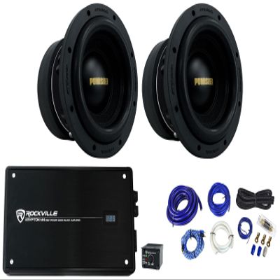 2 Rockville Punisher 8D1 8" 750w RMS Competition Car Subwoofers+Amplifier+Wires
