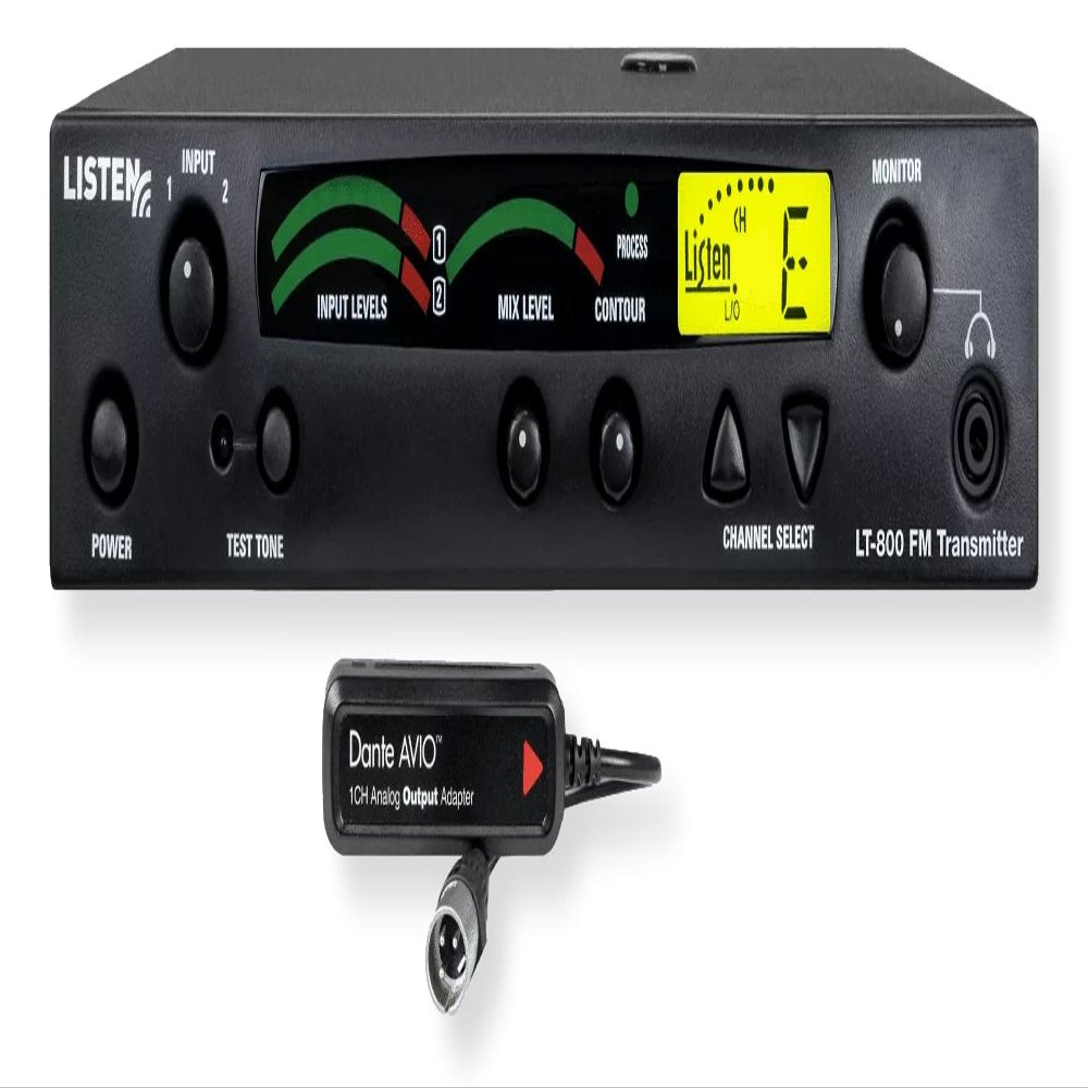 Listen Technologies LT-803-072-01-D Stationary 3-Channel RF Transmitter with Dante Adapter Enabled, 100% Digital Audio Transmission, LCD Display