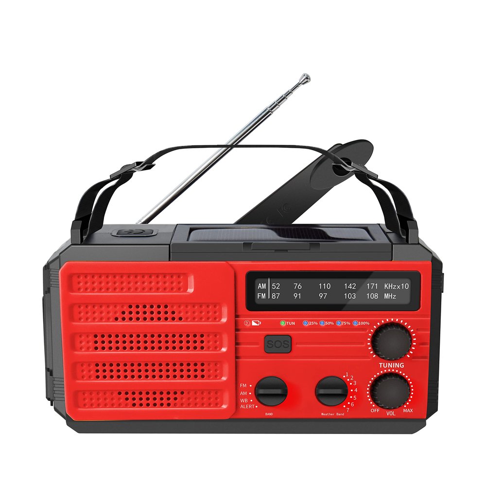 Kaito Voyager V3 Emergency Radio - AM/FM NOAA Weather Alert 4-Way Powered Solar Crank Radio Receiver with LED Flashlight and USB 4,000 mAh Mobile Phone Charger (Red)