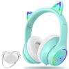 LOBKIN Bluetooth 5.4 Kids Headphones with Case - RGB LED Light Up Cat Ears Foldable Adjustable Over Ear Headphone Support Wireless or 3.5mm Wired Mode for Toddler & Girls & Boys Teens view 1