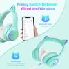 LOBKIN Bluetooth 5.4 Kids Headphones with Case - RGB LED Light Up Cat Ears Foldable Adjustable Over Ear Headphone Support Wireless or 3.5mm Wired Mode for Toddler & Girls & Boys Teens view 3