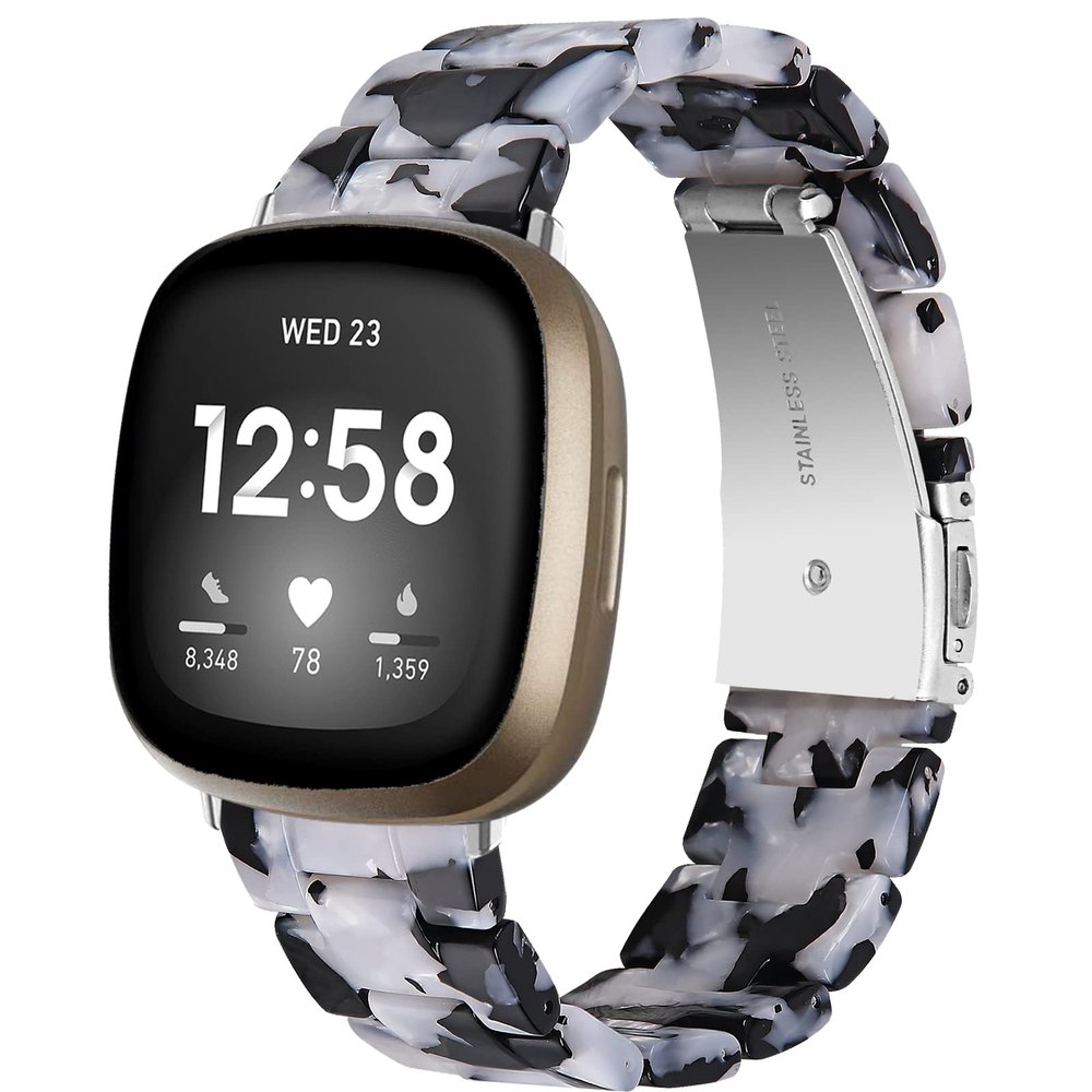 Miimall Compatible for Fitbit Versa Sense Strap, Versa 3 Resin Band Stylish with Stainless Steel Clasp Replacement Bands Straps for Fitbit Versa Sense Versa 3 Trackers(Black&White)