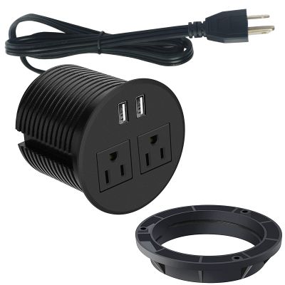 Desk Power Grommet with USB Ports 3.15 Inch Desktop Outlet Recessed Power Bar for Countertop Sofa Cabinet Conference (Black)