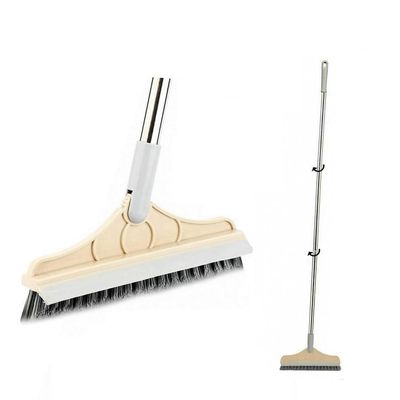 2 in 1 Cleaning Floor Scrub Brush Floor Brush Scrubber New Upgraded 53.5" Long Handle Grout Brush Scrape V-Shape Stiff Bristle Cleaning Brush with Squeegee 120Rotating Tile Brush for Bathroom