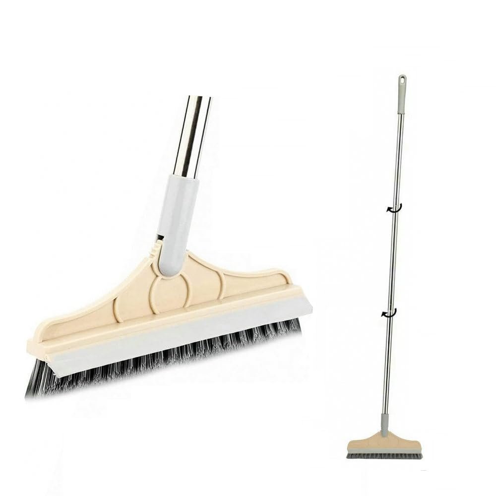 2 in 1 Cleaning Floor Scrub Brush Floor Brush Scrubber New Upgraded 53.5" Long Handle Grout Brush Scrape V-Shape Stiff Bristle Cleaning Brush with Squeegee 120Rotating Tile Brush for Bathroom
