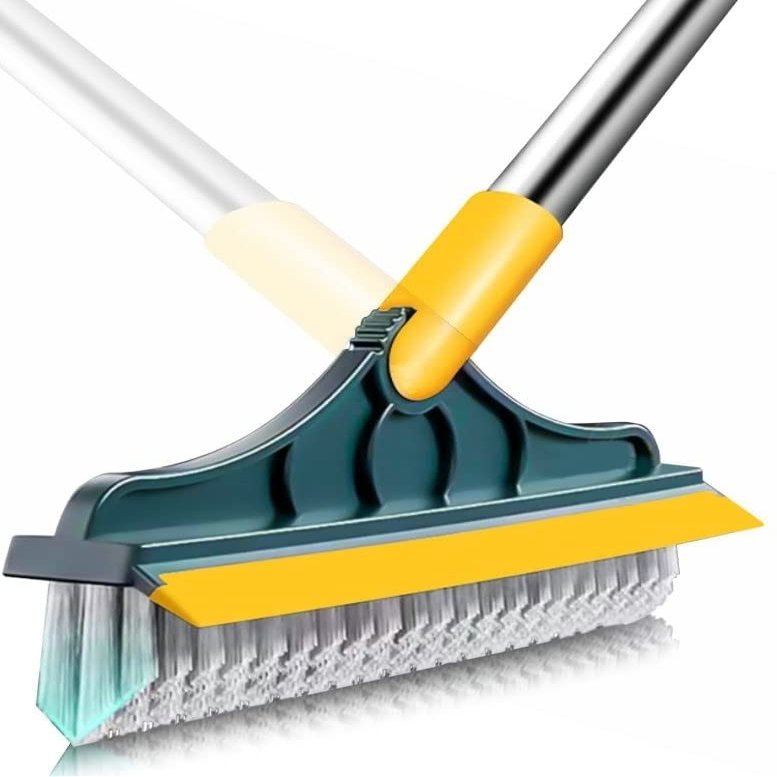 2 in 1 Cleaning Floor Scrub Brush Floor Brush Scrubber New Upgraded 53.5" Long Handle Grout Brush Scrape V-Shape Stiff Bristle Cleaning Brush with Squeegee 120Rotating Tile Brush for Bathroom
