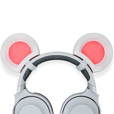 BeamTeam3D Mouse Ears for Headphones - Adorable Mouse Headphones Attachment in Various Colors with Self Fastener - Mouse Ears for Gamers and Streamers (White/Pink)