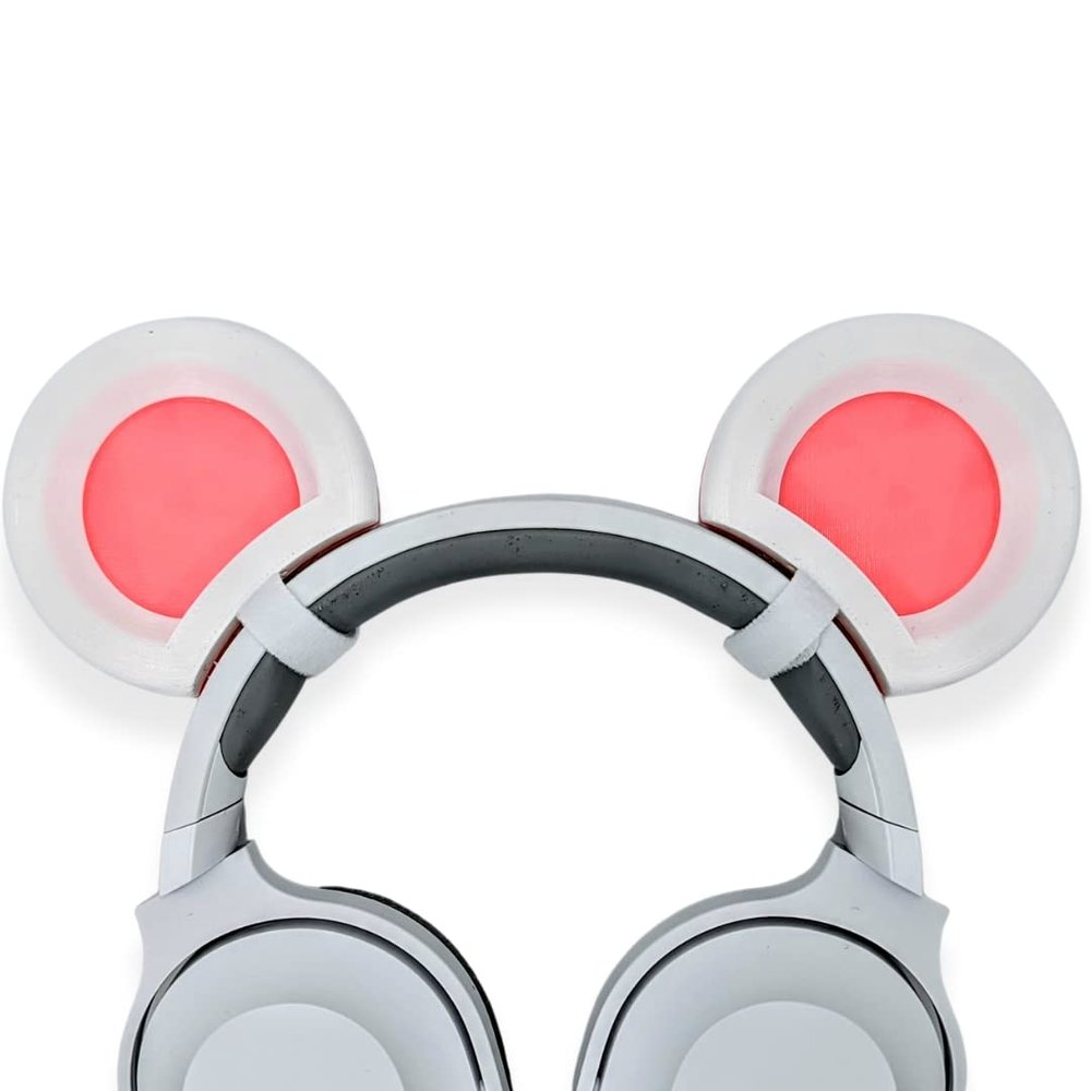 BeamTeam3D Mouse Ears for Headphones - Adorable Mouse Headphones Attachment in Various Colors with Self Fastener - Mouse Ears for Gamers and Streamers (White/Pink)