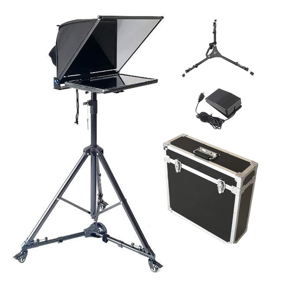 20 Inch Aluminum Lifting Teleprompter for Tablets with Tempered Optical Glass & Remote Control with LCD Screen Support Xp /Win7/Win10 System for Studio Make Videos and Live (Single Screen)