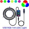 Microscope LED Ring Light Illuminator, USB 5V 144 Color Temperature Adjustable, 4 Zone, RGB, Focus Lamp Source for Monocular Binocular Trinocular Stereo Microscope Vision Scientific (144 LED RGB) view 2