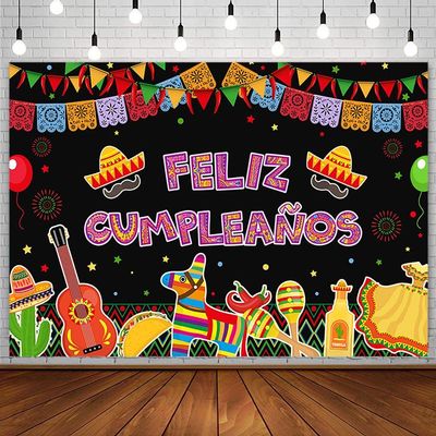 SENDY 7x5ft Feliz Cumpleaos Backdrop Mexican Fiesta Happy Birthday Party Decorations Supplies Cactus Balloons Mexico Cinco De Mayo Carnival Bday Cake Table Banner Photography Background Photo Props