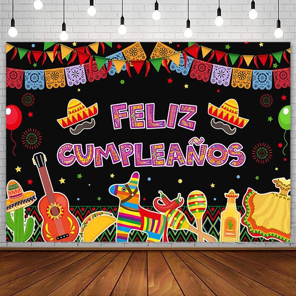 SENDY 7x5ft Feliz Cumpleaos Backdrop Mexican Fiesta Happy Birthday Party Decorations Supplies Cactus Balloons Mexico Cinco De Mayo Carnival Bday Cake Table Banner Photography Background Photo Props