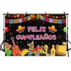 SENDY 7x5ft Feliz Cumpleaos Backdrop Mexican Fiesta Happy Birthday Party Decorations Supplies Cactus Balloons Mexico Cinco De Mayo Carnival Bday Cake Table Banner Photography Background Photo Props view 4