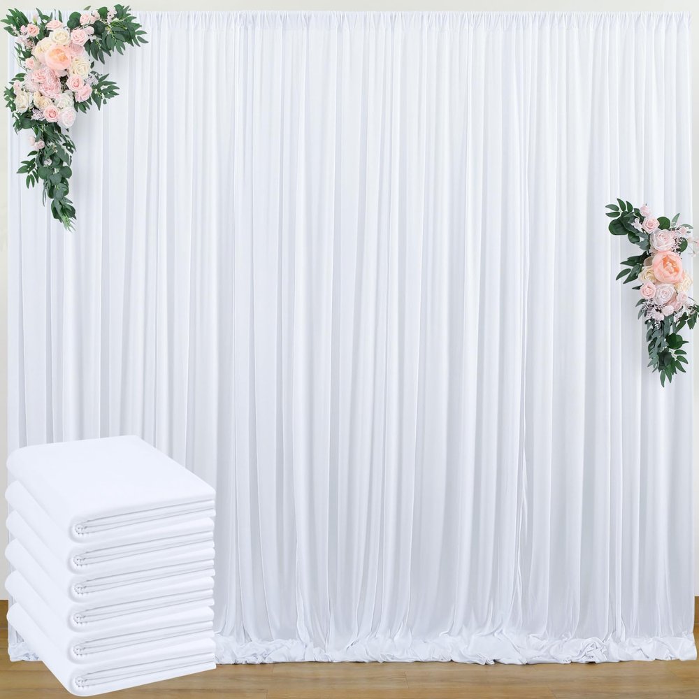 30 ft x 10 ft Wrinkle Free White Backdrop Curtain for Wedding Parties, Polyester Photo Backdrop Drapes for Baby Shower Birthday Party Backdrop Stand, Bulk Thick Background Curtains, 5x10FT 6 Panels