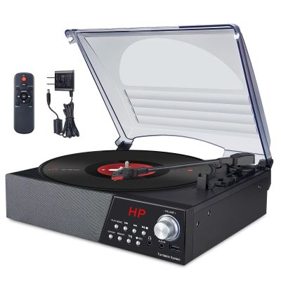 HONGUT Record Player, 3 Speed Turntable Vinyl Record Player with Bluetooth Speaker, MP3 Player Portabl with FM Stereo Radio, Vinyl to MP3 Recording Phonograph Player, Black