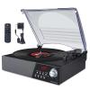 HONGUT Record Player, 3 Speed Turntable Vinyl Record Player with Bluetooth Speaker, MP3 Player Portabl with FM Stereo Radio, Vinyl to MP3 Recording Phonograph Player, Black view 1