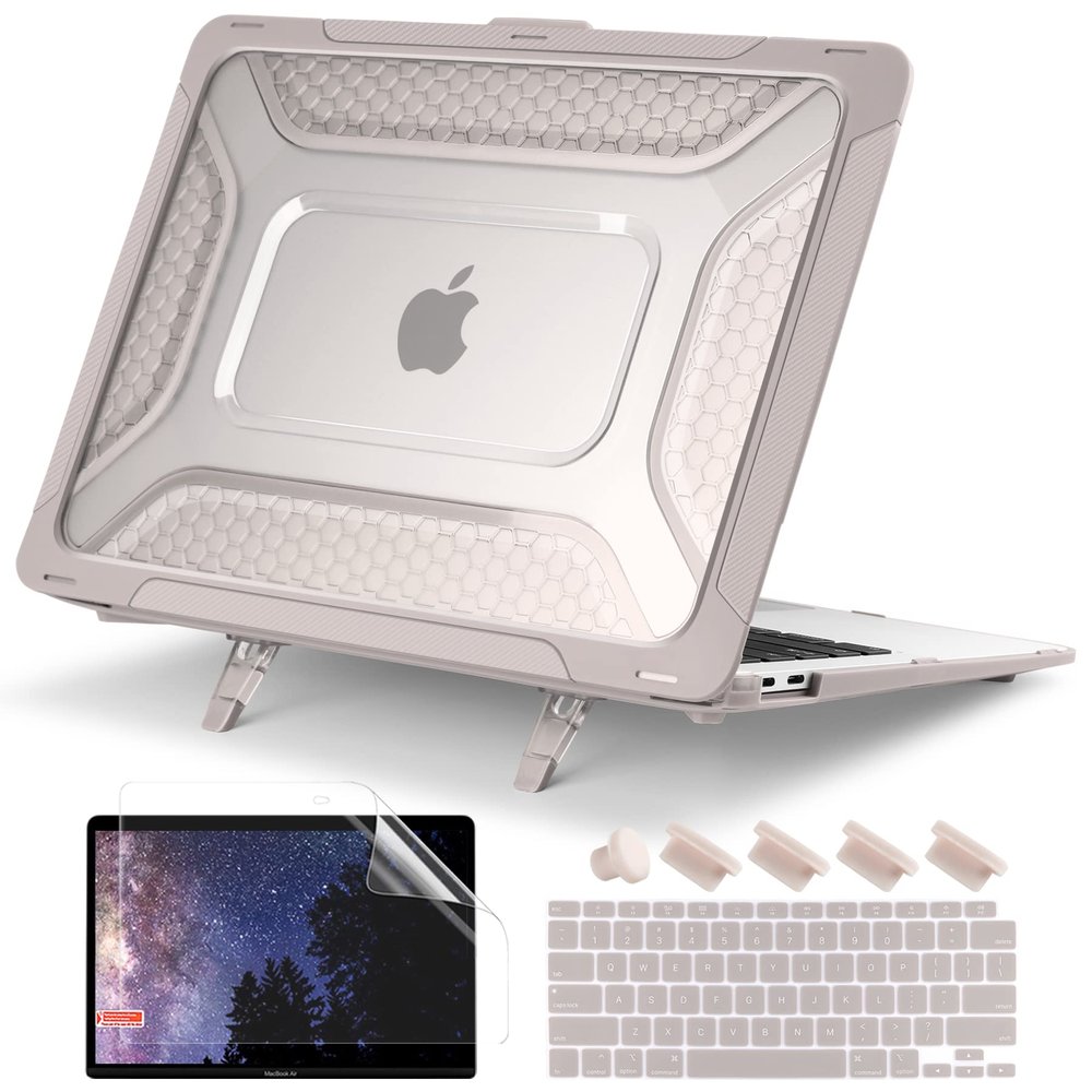 Batianda Extreme Duty Case for MacBook Air 13 inch 2020 2019 A2337 M1 A2179 A1932 Model - Anti-Slip Rubberized Stand (Holds 25lbs) & Honeycomb Exoskeleton - Max Cooling & Stability - Rock Gray