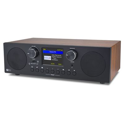 Ocean Digital WR-800 FM Wi-Fi Internet Radio Stereo Speakers Micro SD Line Out Aux in 30,000+ Stations Stress Relief Relaxation Sleep Aid 2.8" Color Display Wooden Casing Black