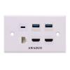 AWAUO USB C Wall Outlet White Wall Mount 2 USB3.0+2 HDMI2.0 +1 Cat6 Ethernet+1 USB Type C Port, USB Charger Compatible with iPhone/Samsung(Outlet Wall Plate Included) view 1