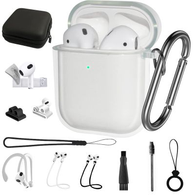 13in1 Clear AirPod Case Cover Accessories Set Kit, TPU Soft Silicone Protective Case for Apple AirPod 1st/2nd Generation Charging Case with Keychain Compatible with Apple AirPod 2 Case Transparent