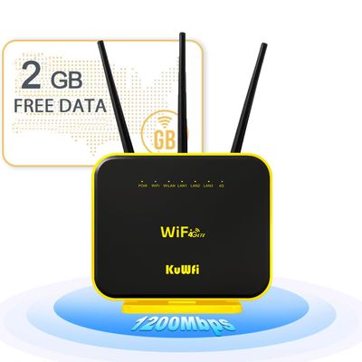 KuWFi Hotspot 4G LTE No SIM Card Router 1200Mbps Dual Band Gigabit WiFi External Antenna with US 2GB Data vSIM Router Offer high-Speed Data Plans to accommodate RV orRural No Contract Plug and Play