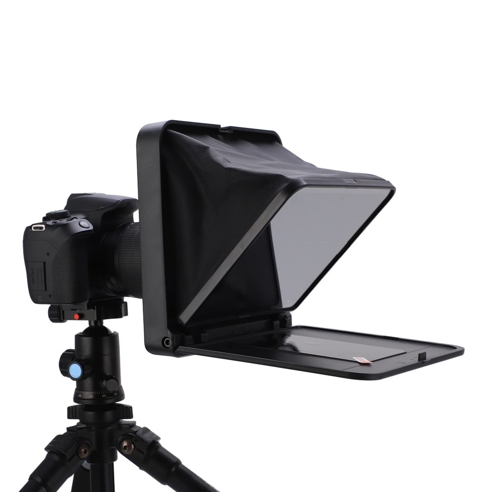 Dilwe Teleprompter with Remote Control, Foldable Portable Teleprompter with 49mm, 52mm, 58mm, 62mm, 67mm, 72mm, 77mm Adapter Ring for Smartphone Tablet SLR Camera