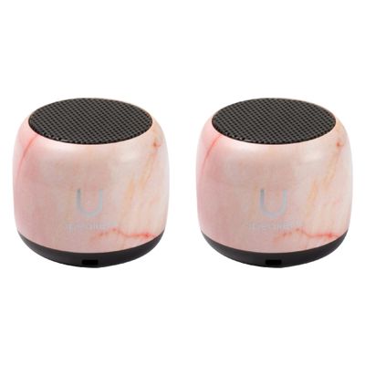 Fashionit U Speakers Micro Bluetooth Computer Speaker 2-Pack Bundle with Matching Speaker, Built-in Mic & Selfie Remote Control, for Workspace, Desktop, Laptop, Mobile, Tablet, PC - Pink Marble