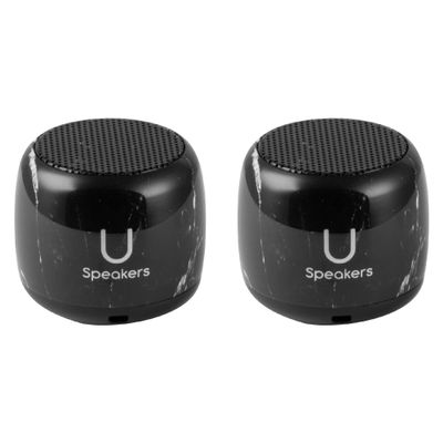 Fashionit U Speakers Micro Bluetooth Computer Speaker 2-Pack Bundle with Matching Speaker, Built-in Mic & Selfie Remote Control, for Workspace, Desktop, Laptop, Mobile, Tablet, PC - Black Marble