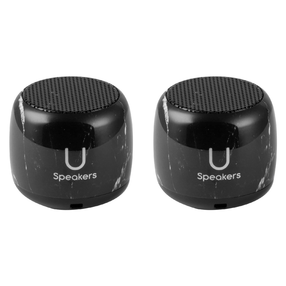 Fashionit U Speakers Micro Bluetooth Computer Speaker 2-Pack Bundle with Matching Speaker, Built-in Mic & Selfie Remote Control, for Workspace, Desktop, Laptop, Mobile, Tablet, PC - Black Marble
