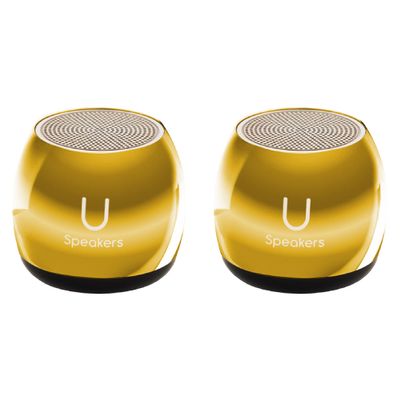 Fashionit U Speakers Micro Bluetooth Computer Speaker 2-Pack Bundle with Matching Speaker, Built-in Mic & Selfie Remote Control, for Workspace, Desktop, Laptop, Mobile, Tablet, PC - Mirror Gold