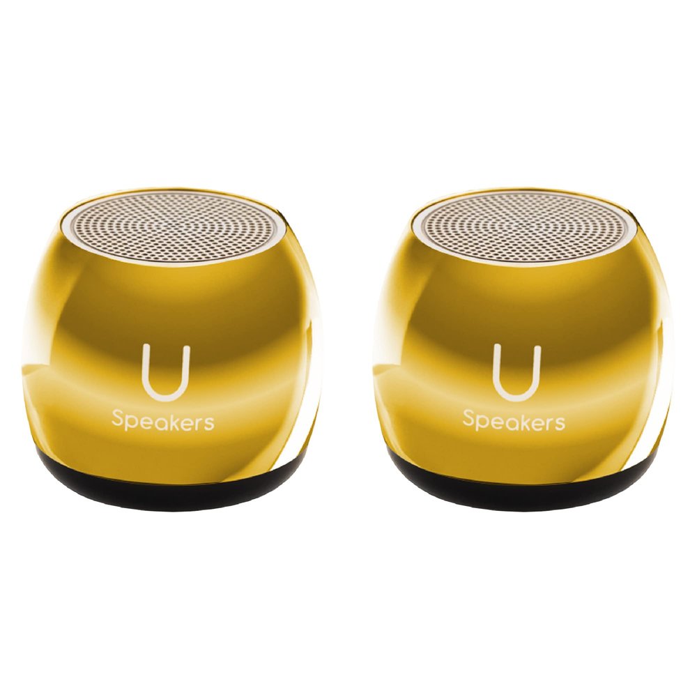 Fashionit U Speakers Micro Bluetooth Computer Speaker 2-Pack Bundle with Matching Speaker, Built-in Mic & Selfie Remote Control, for Workspace, Desktop, Laptop, Mobile, Tablet, PC - Mirror Gold