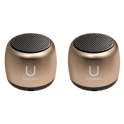 Fashionit U Speakers Micro Bluetooth Computer Speaker 2-Pack Bundle with Matching Speaker, Built-in Mic & Selfie Remote Control, for Workspace, Desktop, Laptop, Mobile, Tablet, PC - Gold