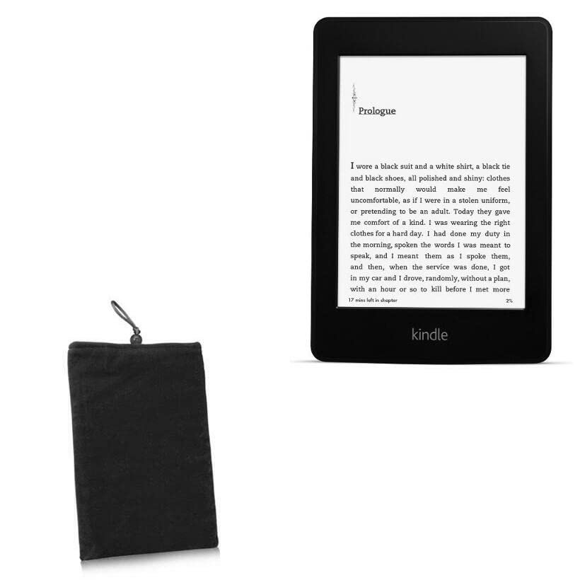BoxWave Case Compatible with Amazon Kindle Paperwhite (2nd Gen 2013) - Velvet Pouch, Soft Velour Fabric Bag Sleeve with Drawstring - Jet Black