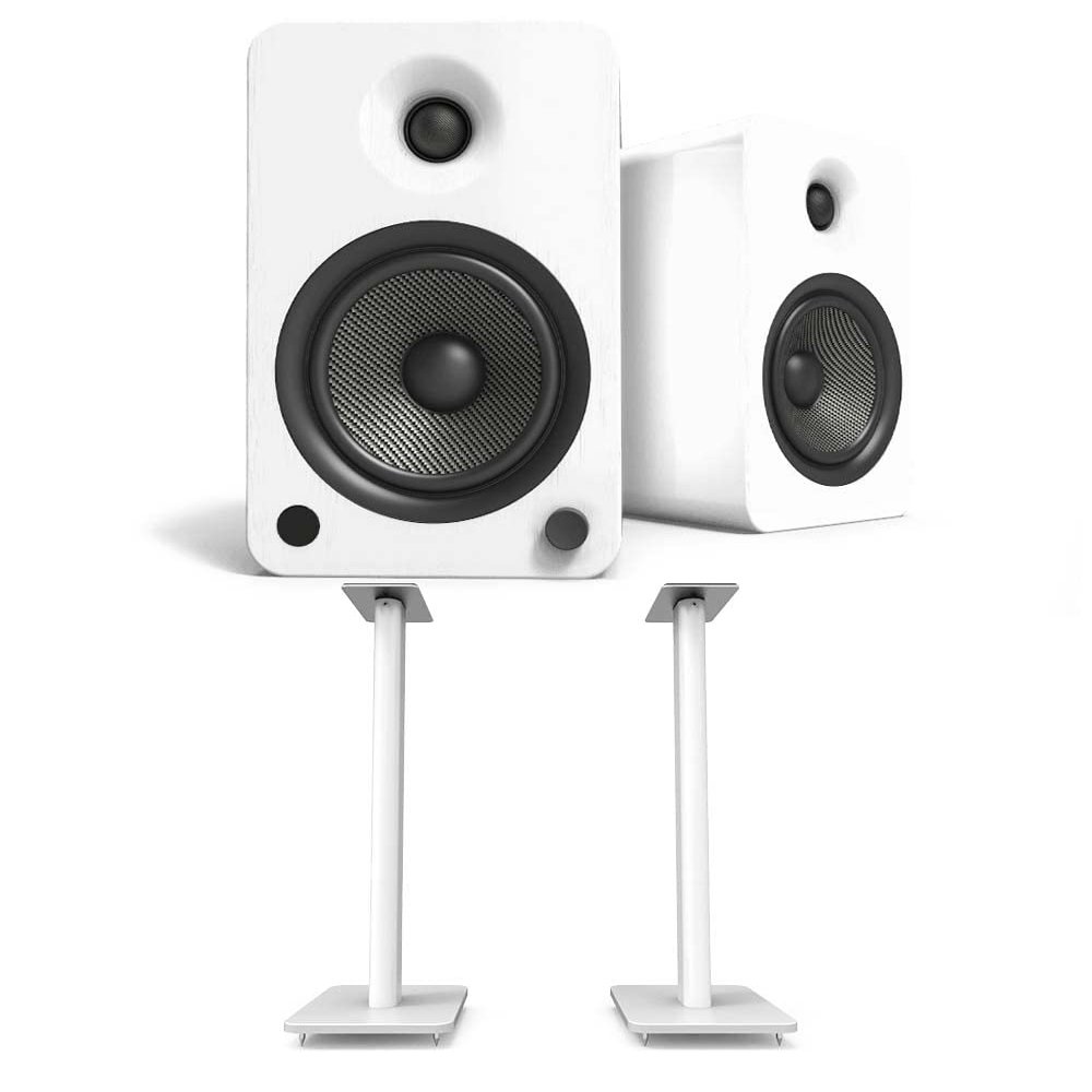 Kanto YU6MW 200W Bookshelf Speakers with Bluetooth - Matte White (Pair) with Kanto SP26PLW 26" Fixed-Height Stands for Bookshelf Speakers - White (Pair) (2022)