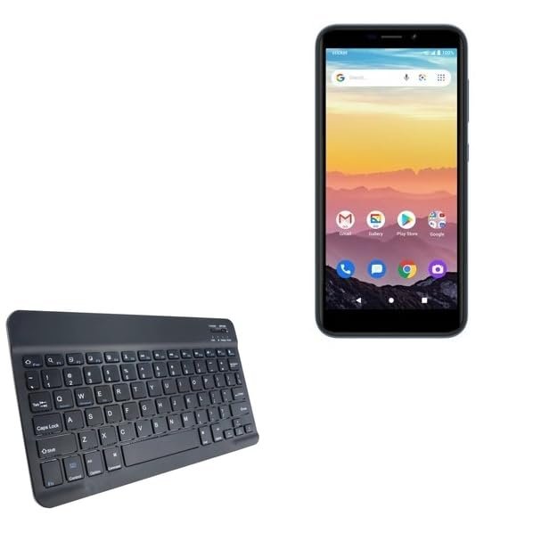 BoxWave Keyboard Compatible with Cricket Vision 3 - SlimKeys Bluetooth Keyboard, Portable Thin with Chiclet-Style Keys - Jet Black