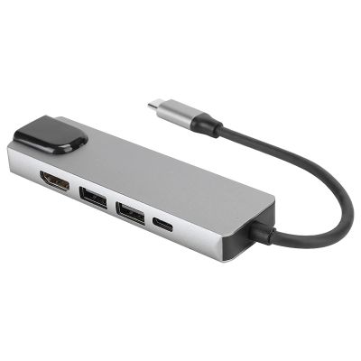 Type C Hub 5 in 1, 4K HDMI Type C to HDTV Adapter Docking Station, Supports Super High Speed, 1 x RJ45, 1 x Type C, 1 x HDMI, 2 x USB